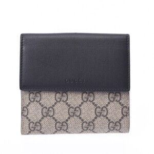 Gucci Double Hook Wallet Gray Black GG Supreme Canvas Leather Bifold